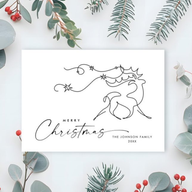 Elegant Minimalist Christmas Reindeer Greeting Holiday Card (Creator Uploaded)