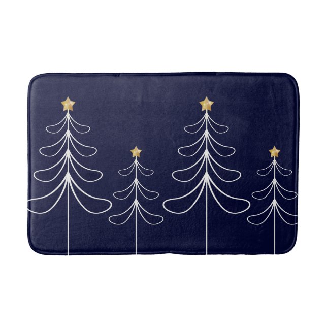 Elegant minimalist Christmas tree design blue Bath Mat (Front)