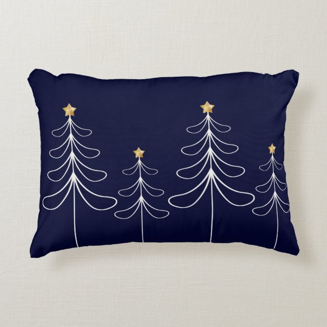 Elegant minimalist Christmas tree design blue Decorative Cushion (Front)