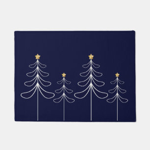 Elegant minimalist Christmas tree design blue Doormat