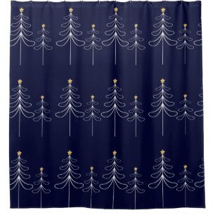 Elegant minimalist Christmas tree design blue Shower Curtain