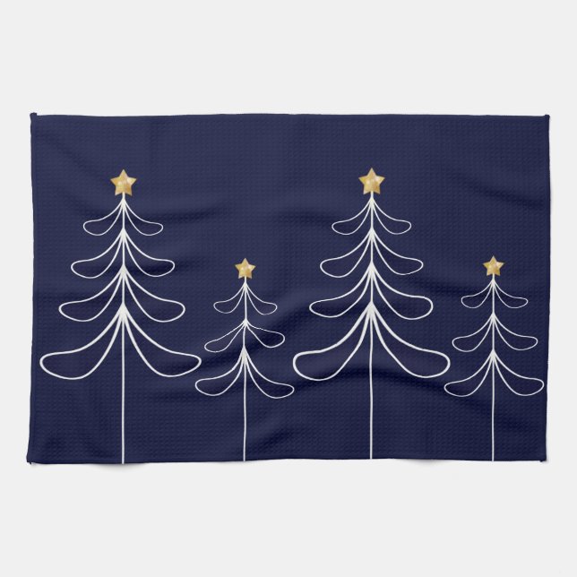 Elegant minimalist Christmas tree design blue Tea Towel (Horizontal)