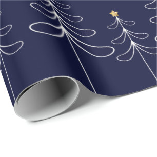Elegant minimalist Christmas tree design blue Wrapping Paper