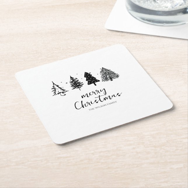 Elegant Minimalist Christmas Tree Square Paper Coaster (Angled)