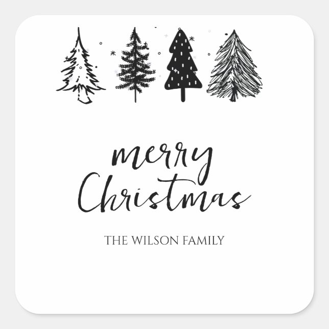 Elegant Minimalist Christmas Tree  Square Sticker (Front)