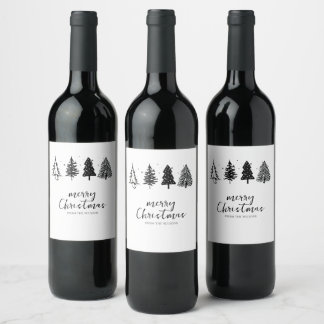 Elegant Minimalist Christmas Tree Wine Label