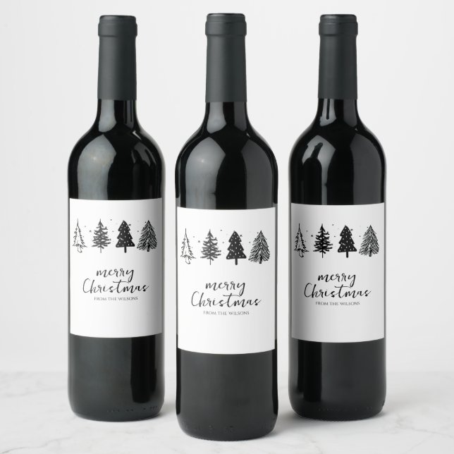 Elegant Minimalist Christmas Tree Wine Label (Bottles)