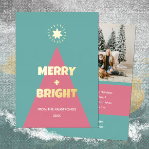 Elegant Minimalist Colour Block Christmas Tree Foil Holiday Card