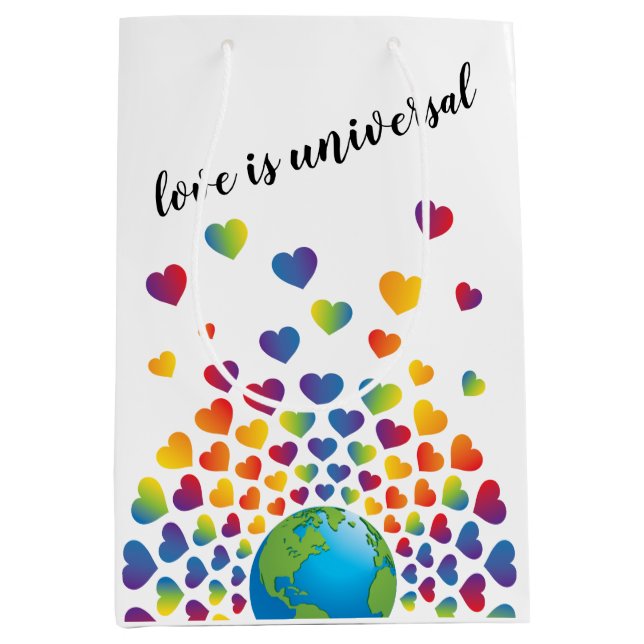 Elegant Minimalist Colourful Rainbow Heart Design Medium Gift Bag (Front)
