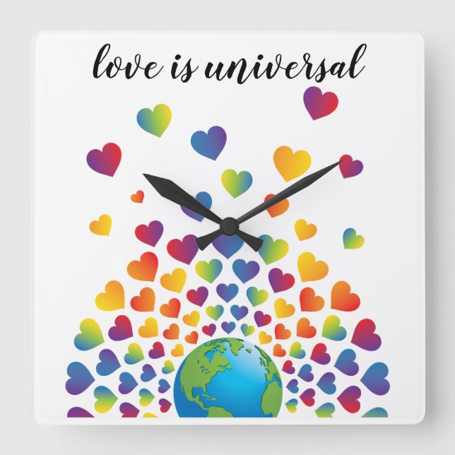 Elegant Minimalist Colourful Rainbow Heart Design Square Wall Clock (Front)