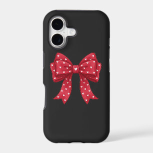 Elegant Minimalist Coquette Red Bow with Hearts