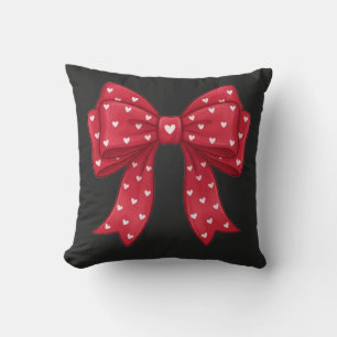 Elegant Minimalist Coquette Red Bow with Hearts Cushion
