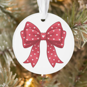 Elegant Minimalist Coquette Red Bow with Hearts Ornament