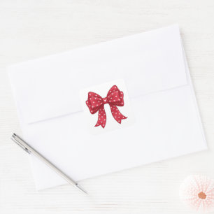 Elegant Minimalist Coquette Red Bow with Hearts Square Sticker