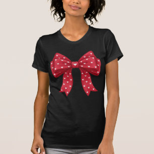 Elegant Minimalist Coquette Red Bow with Hearts T-Shirt