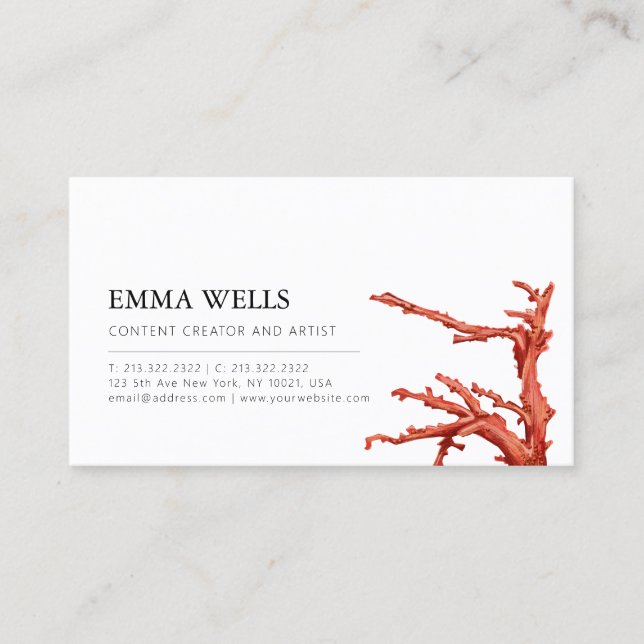 Elegant Minimalist Coral Business Card (Front)