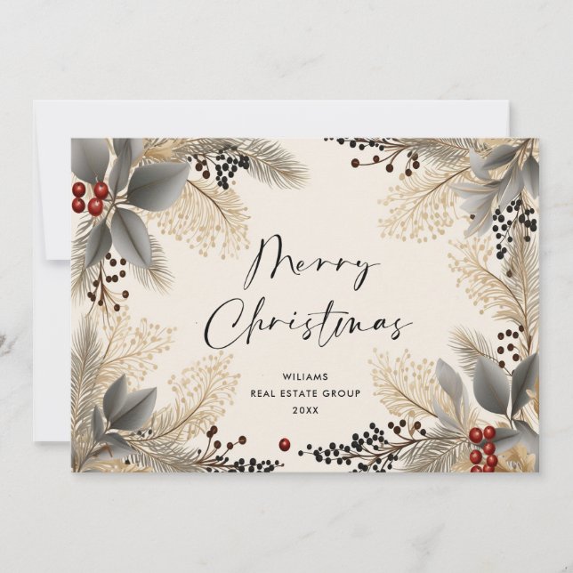 Elegant Minimalist Corporate Bohemian Christmas Holiday Card (Front)