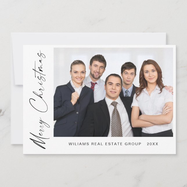 Elegant Minimalist Corporate Christmas Photo Holiday Card (Front)