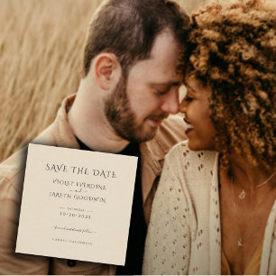 Elegant Minimalist Cream Linen Effect Wedding  Save The Date