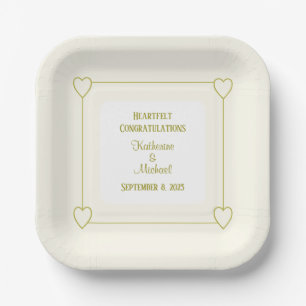 Elegant Minimalist Creamy White Golden Wedding Paper Plate