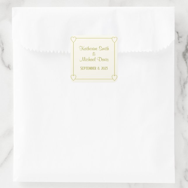 Elegant Minimalist Creamy White Golden Wedding Square Sticker (Bag)