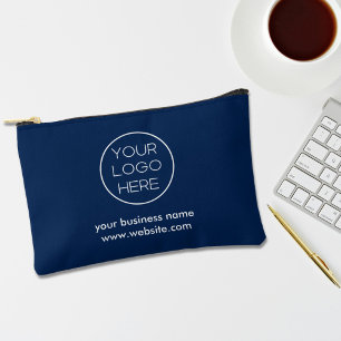 Elegant Minimalist Custom Business Logo Navy Accessory Pouch