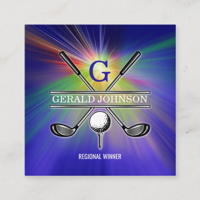 Elegant Minimalist Custom Golf Monogram Square Business Card (Front)
