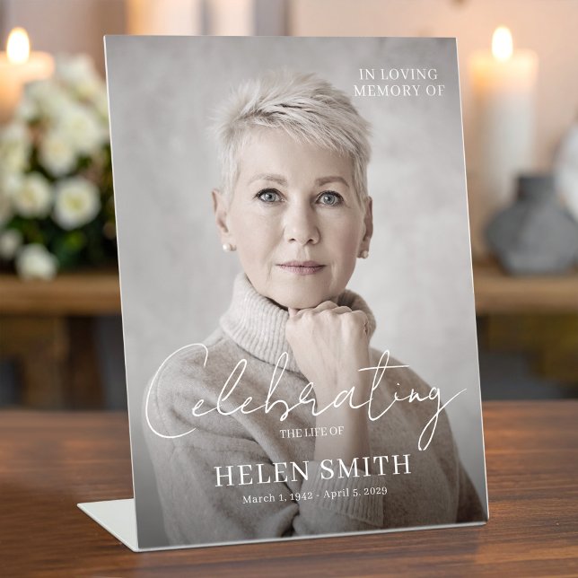 Elegant Minimalist Custom Photo Funeral Memorial Pedestal Sign (Creator Uploaded)