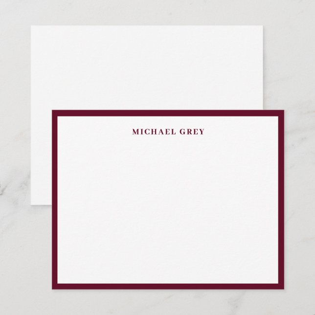 Elegant Minimalist Dark Burgundy Name Border Flat Card (Front/Back)