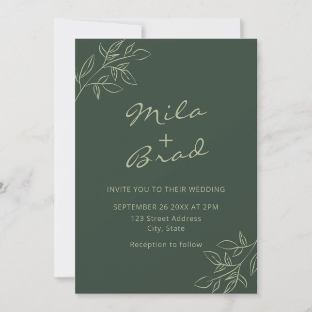 Elegant Minimalist Dark Green Invitation (Front)