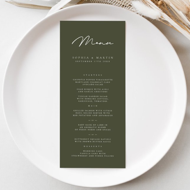 Elegant Minimalist Dark Green Wedding Menu (Creator Uploaded)