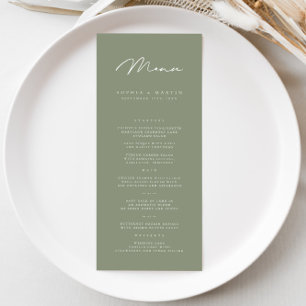 Elegant Minimalist Dark Grey Olive Wedding Menu