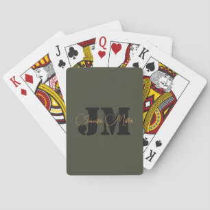 Elegant minimalist dark olive monogram design playing cards