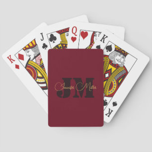 Elegant minimalist deep burgundy monogram design playing cards