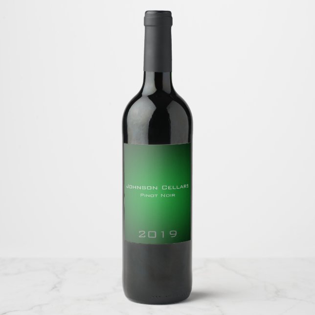 Elegant Minimalist Deep Green Vignette Custom Wine Label (Front)