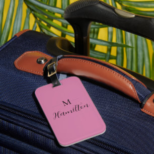 Elegant Minimalist Deep Pink Monogram Name Luggage Tag