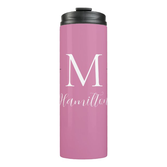 Elegant Minimalist Deep Pink Monogram Name Thermal Tumbler (Front)
