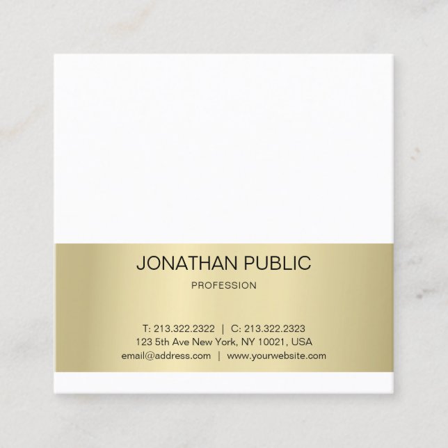Elegant Minimalist Design Gold Effect Plain Trendy Square Business Card (Front)