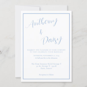 Elegant Minimalist Dusty Blue Border Wedding Invitation