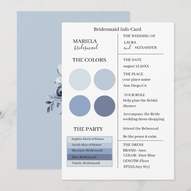 Elegant Minimalist Dusty Blue Bridesmaid Invitation (Front/Back)