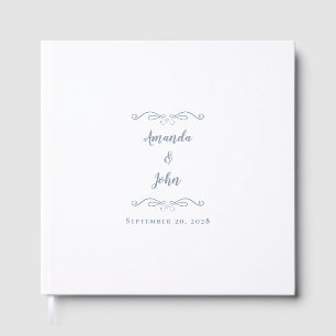 Elegant Minimalist Dusty Blue Calligraphy Wedding Guest Book