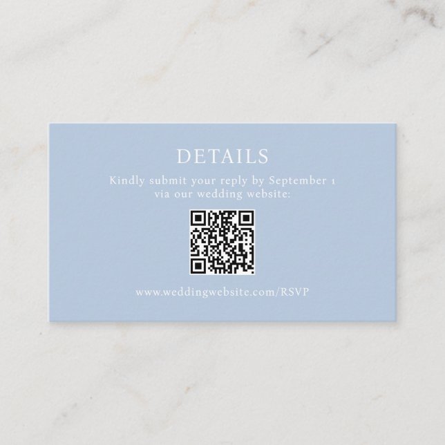 Elegant Minimalist Dusty Blue Details QR Code Enclosure Card (Front)