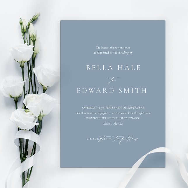 Elegant Minimalist Dusty Blue Formal Wedding Invitation (Creator Uploaded)
