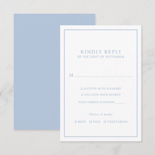 Elegant Minimalist Dusty Blue Frame Meal Choice RSVP Card (Front/Back)