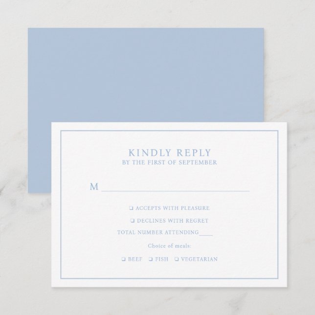 Elegant Minimalist Dusty Blue Frame Meal Choice RSVP Card (Front/Back)