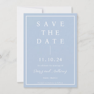 Elegant Minimalist Dusty Blue Save The Date Card