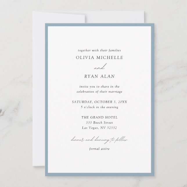 Elegant Minimalist Dusty Blue Wedding Invitation (Front)