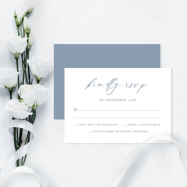 Elegant Minimalist Dusty Blue Wedding RSVP Card (Creator Uploaded)