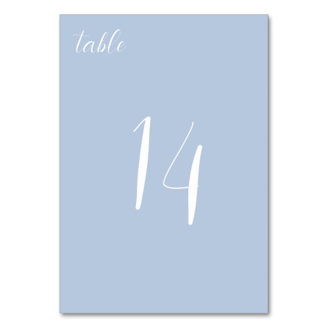 Elegant Minimalist Dusty Blue Wedding Table Card (Front)
