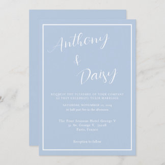 Elegant Minimalist Dusty Blue White Border Wedding Invitation